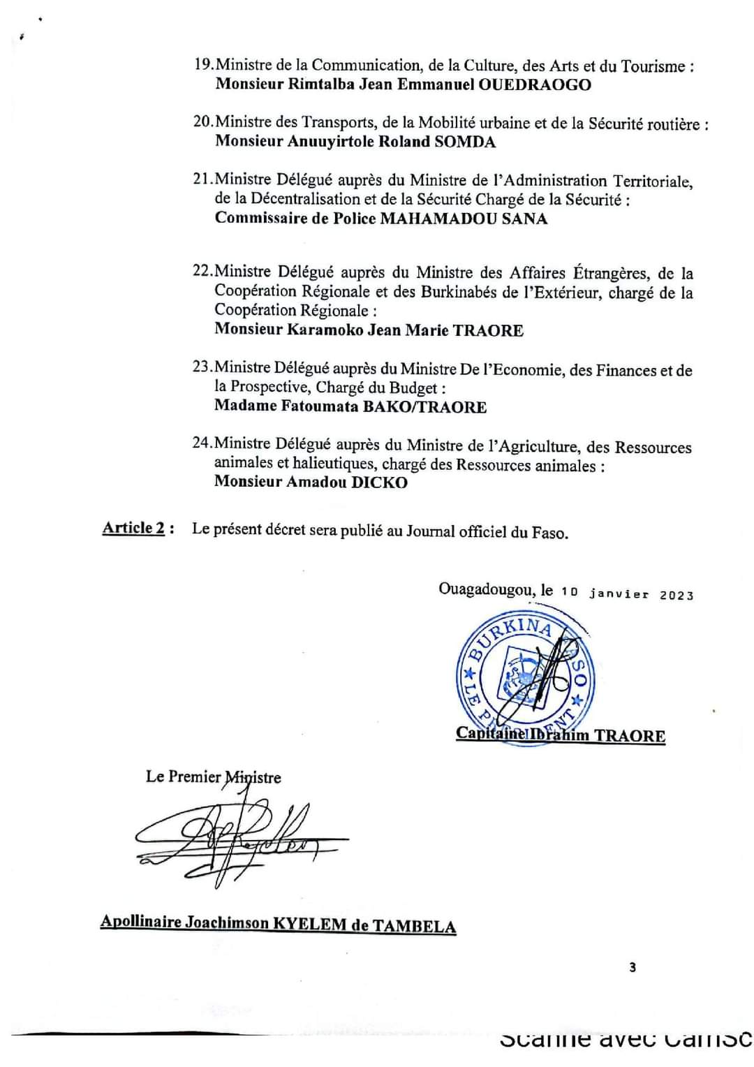 Liste des membres du nouveau gouvernement du Burkina Faso Les 4 VERITES
