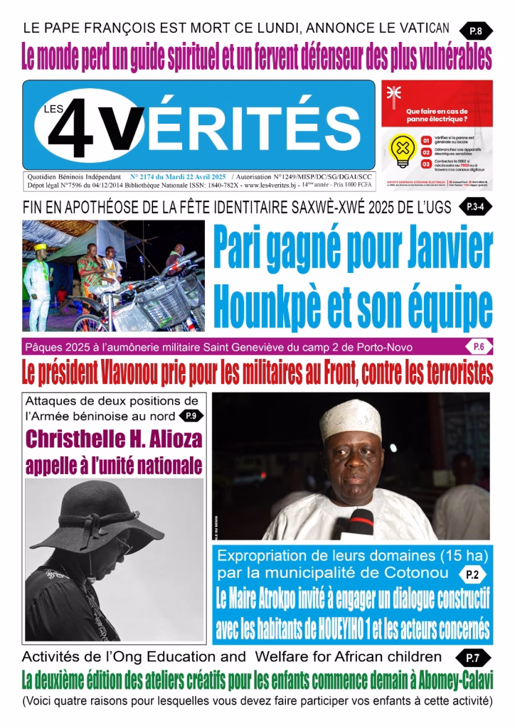 La Une de Les 4 Vérités du mardi 22 avril 2025