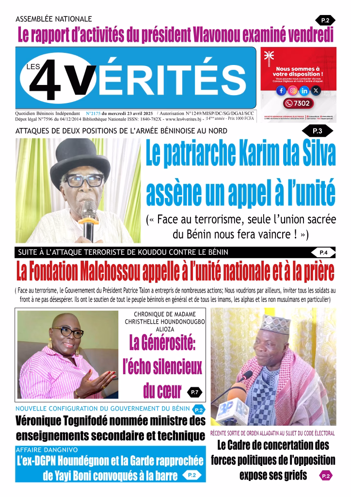 La Une de Les 4 Vérités du mercredi 23 avril 2025