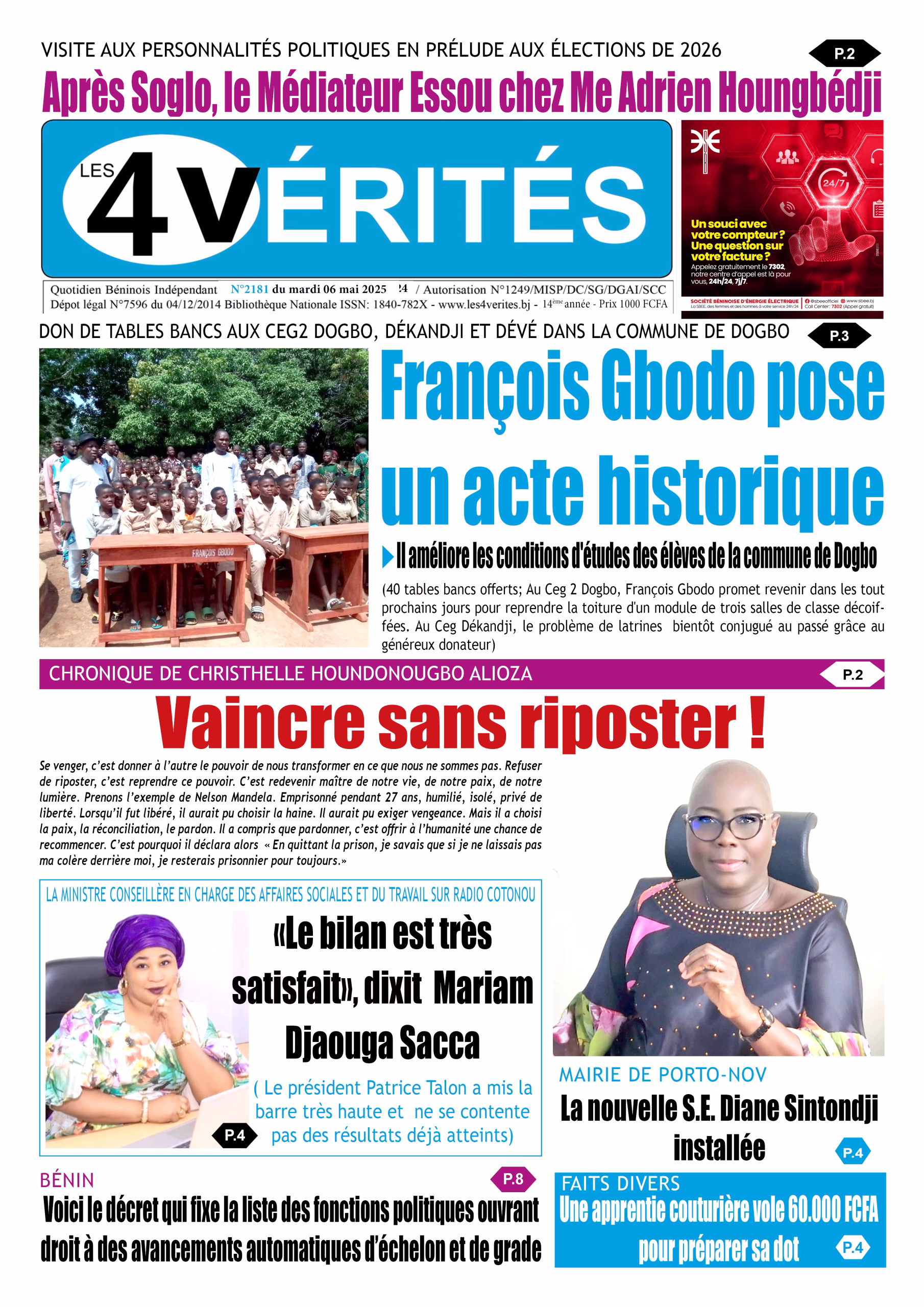 La Une de les 4 Vérités du mardi 06 mai 2025