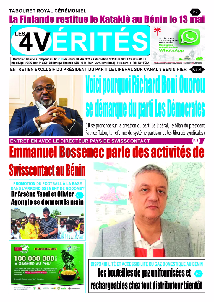 La Une de Les 4 Vérités du jeudi 08 mai 2025