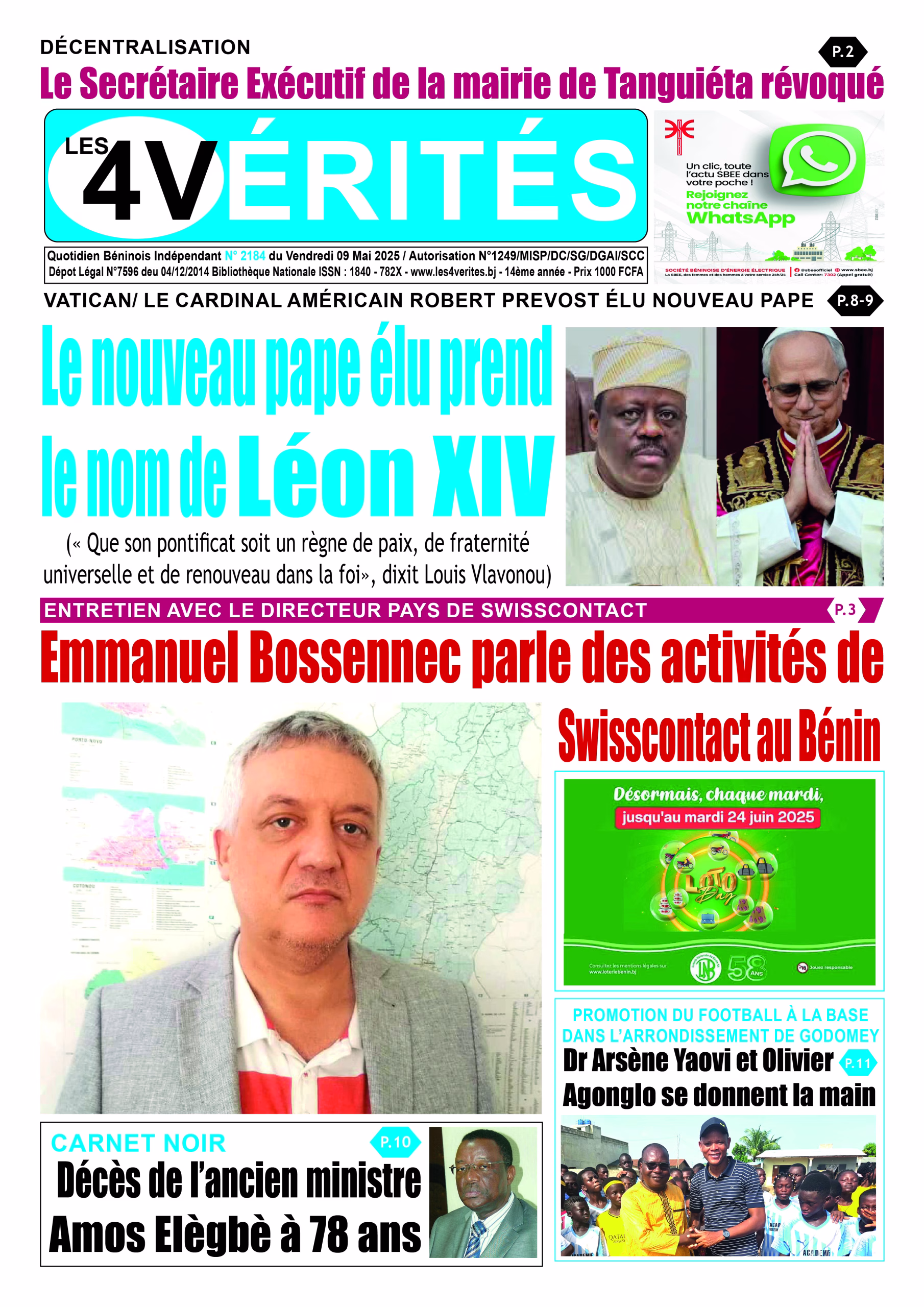 La Une de Les 4 Vérités du 9 mai 2025