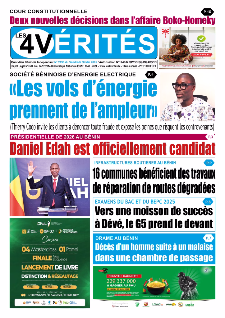 La une de Les 4 Vérités du vendredi 30 mai 2025
