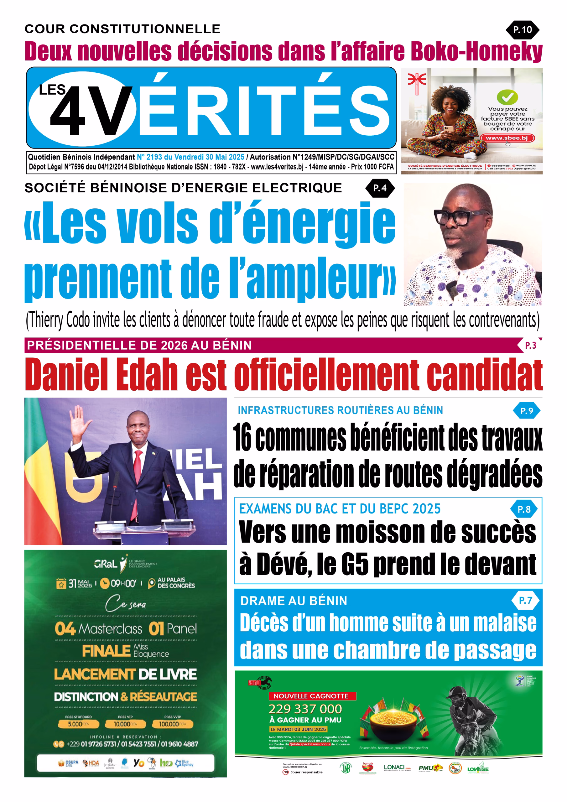 La une de Les 4 Vérités du vendredi 30 mai 2025