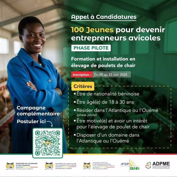 Bénin : Le gouvernement recrute 100 jeunes entrepreneurs avicoles
