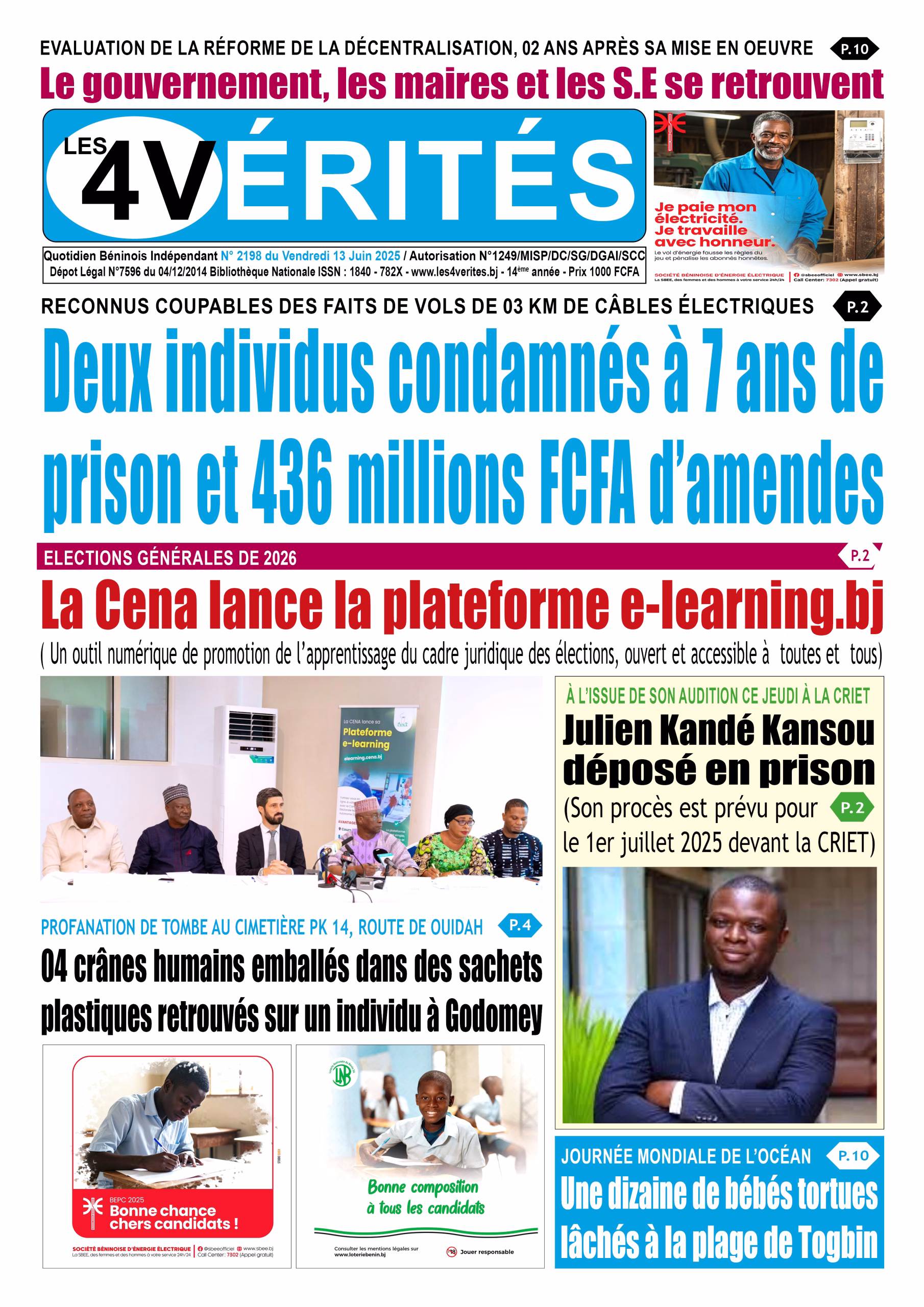 La Une de Les 4 Vérités du vendredi 13 juin 2025
