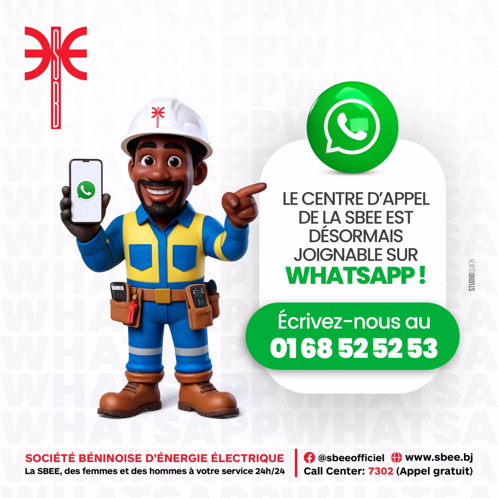 Pour être plus proche de sa clientèle : La SBEE désormais joignable via WhatsApp au 01 68 52 52 53