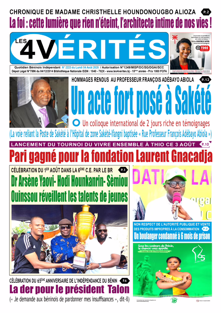 La Une de Les 4 Vérités du lundi 04 août 2025