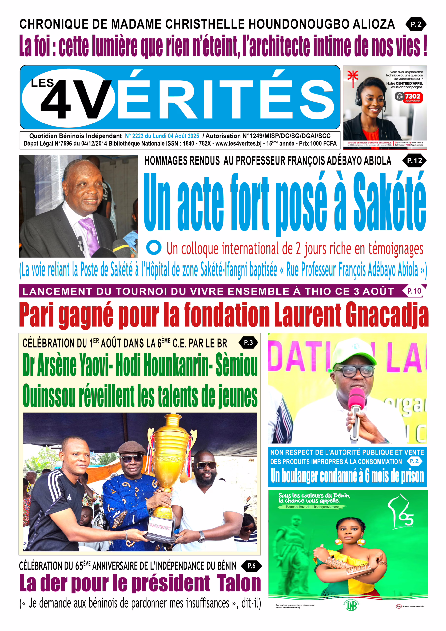 La Une de Les 4 Vérités du lundi 04 août 2025