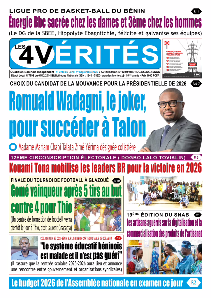 La Une de Les 4 Vérités du lundi 1er septembre 2025