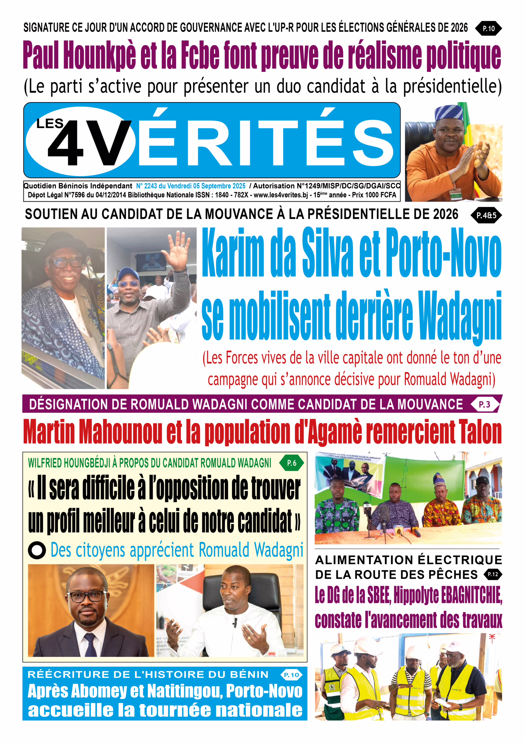 La Une de Les 4 Vérités du vendredi 5 septembre 2025