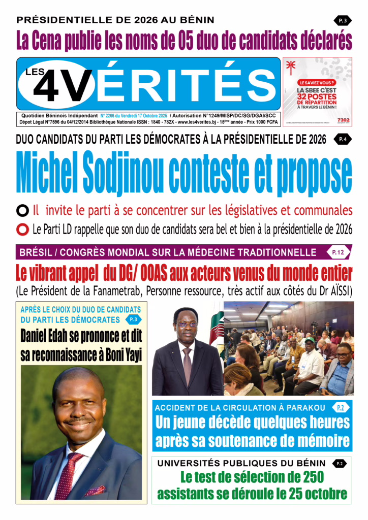 La Une de Les 4 Vérités du vendredi 17 octobre 2025
