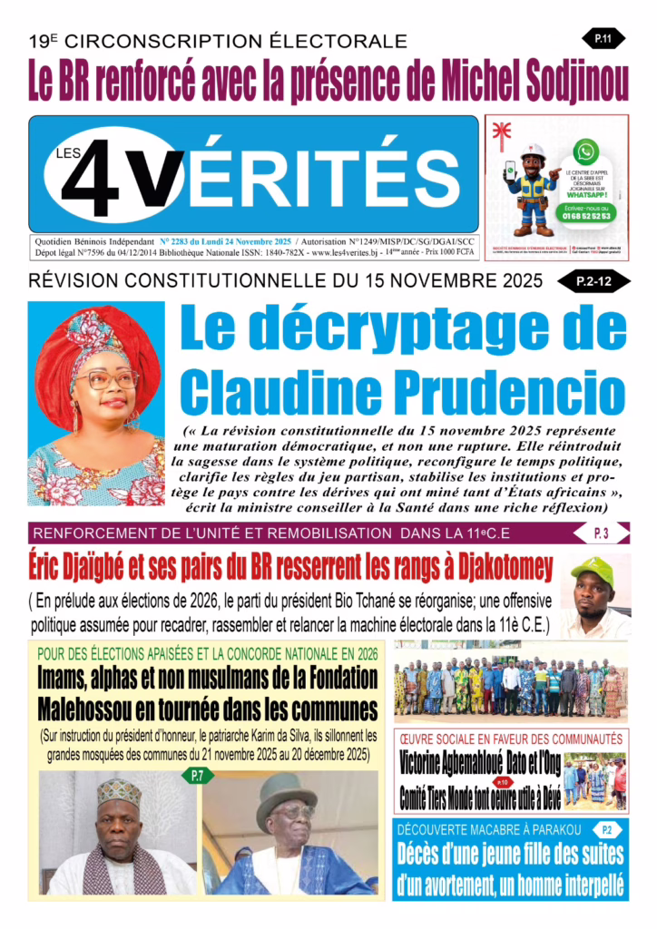 La Une de Les 4 Vérités du lundi 24 novembre 2025