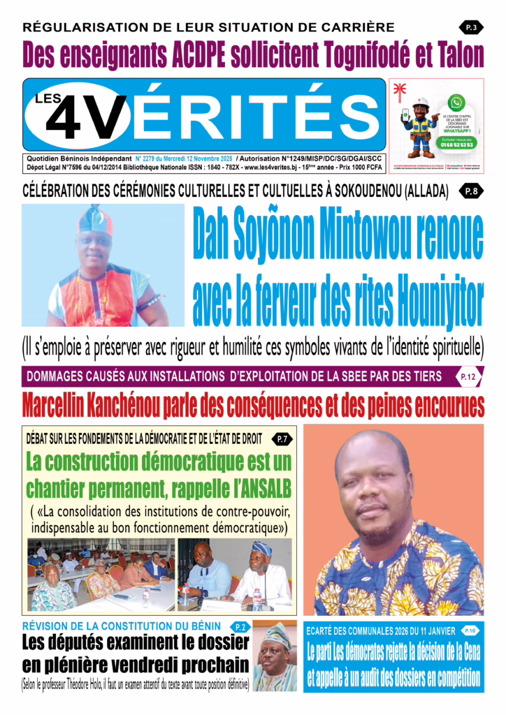 La Une de Les 4 Vérités du mercredi 12 novembre 2025