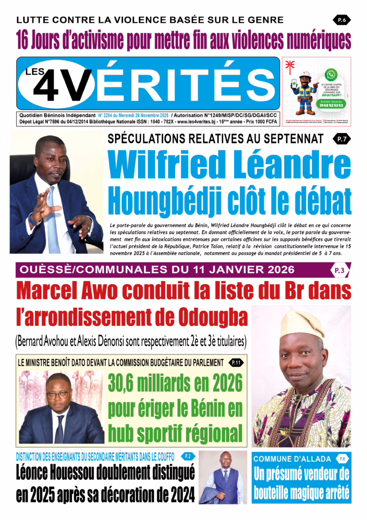 La Une de Les 4 Vérités du mercredi 26 novembre 2025