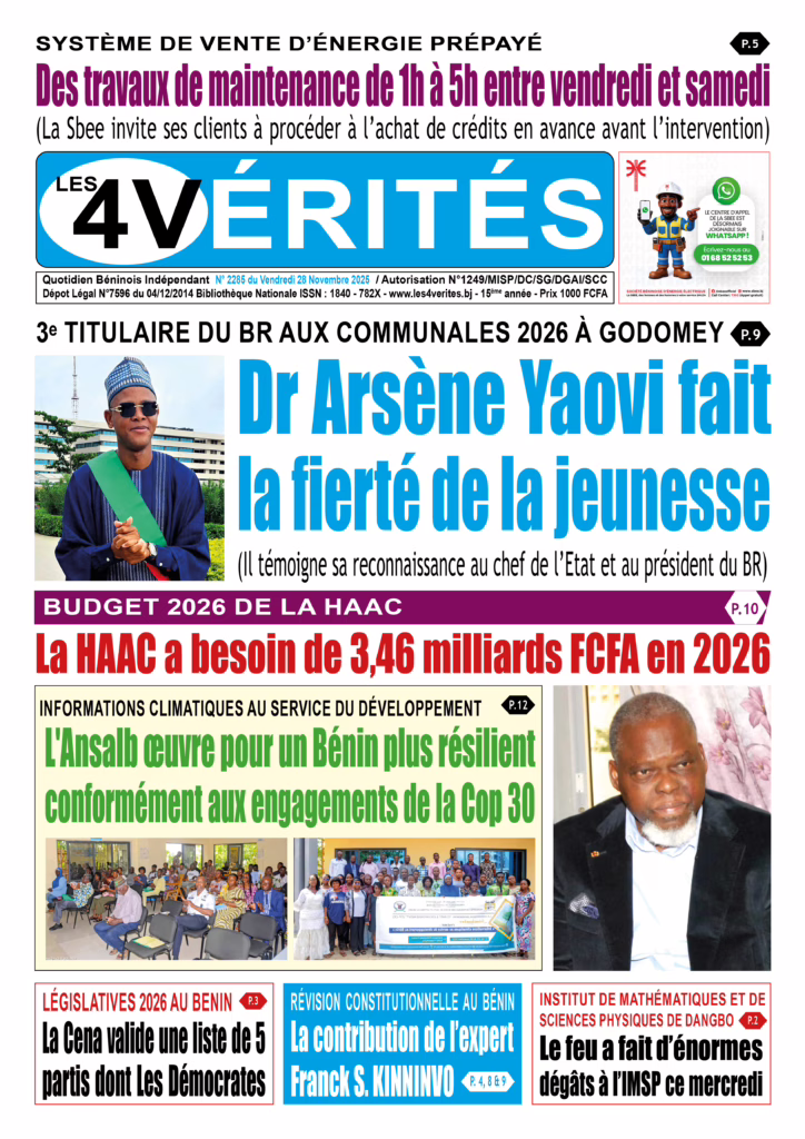 La Une de Les 4 Vérités du vendredi 28 novembre 2025