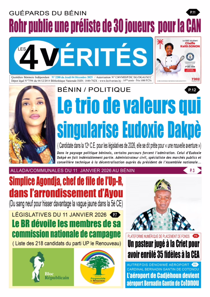 La Une de Les 4 Vérités du Jeudi 4 décembre 2025