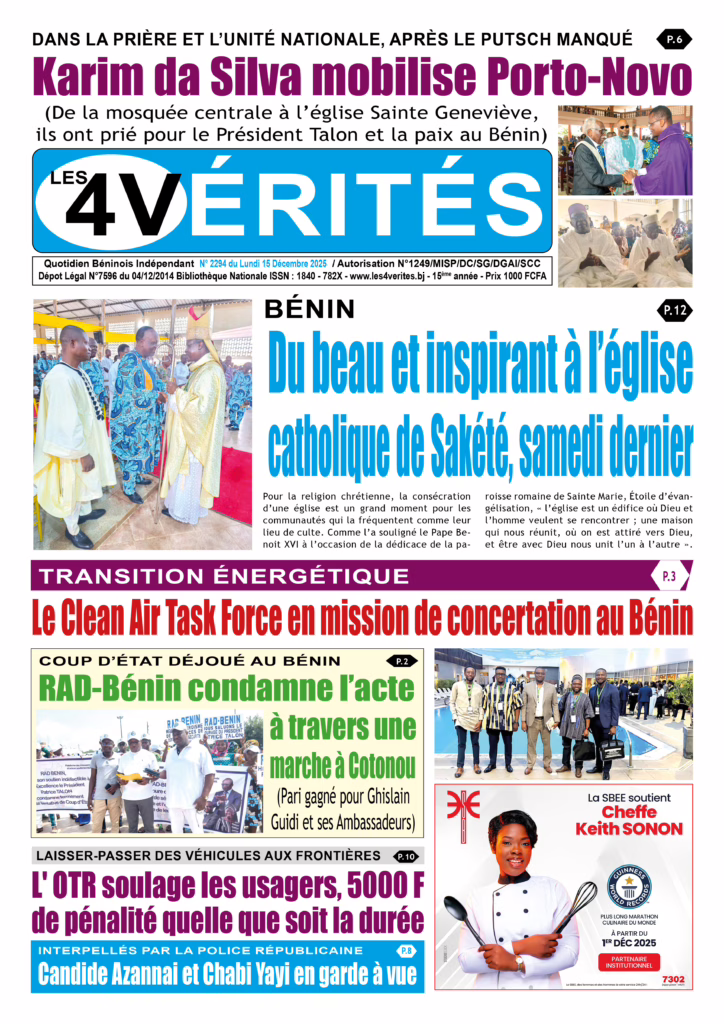 La Une de Les 4 Vérités du lundi 15 décembre 2025