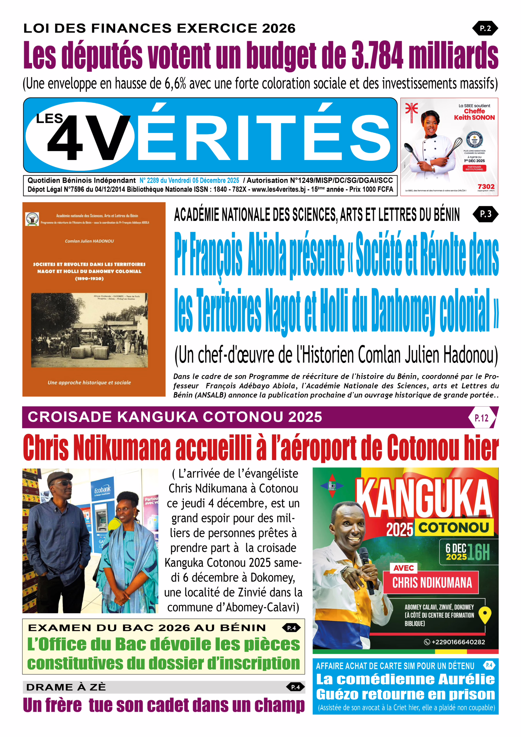 La Une de Les 4 Vérités du vendredi 5 décembre 2025