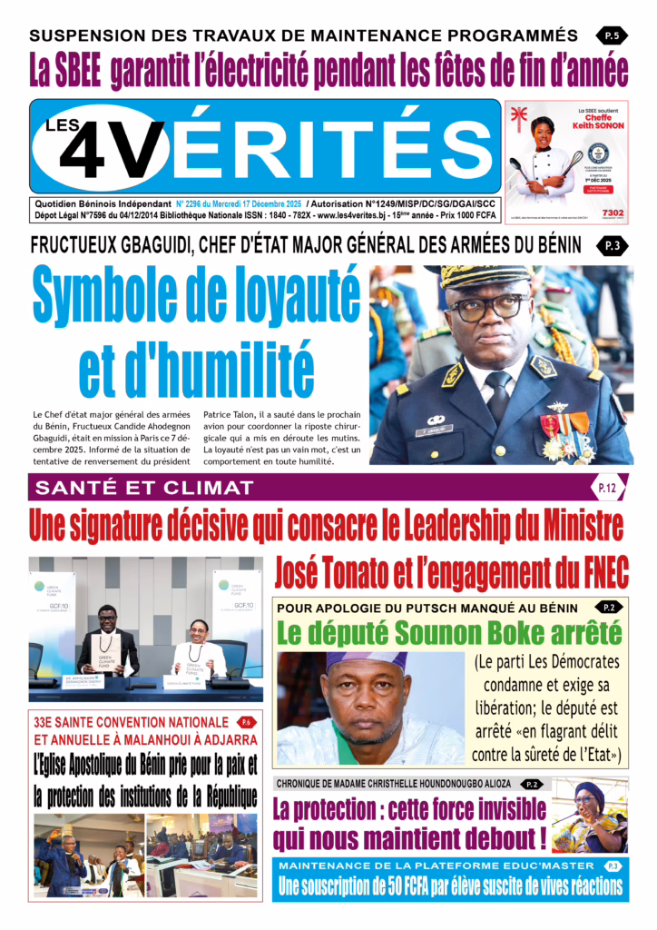 La Une de Les 4 Vérités du mercredi 18 décembre 2025