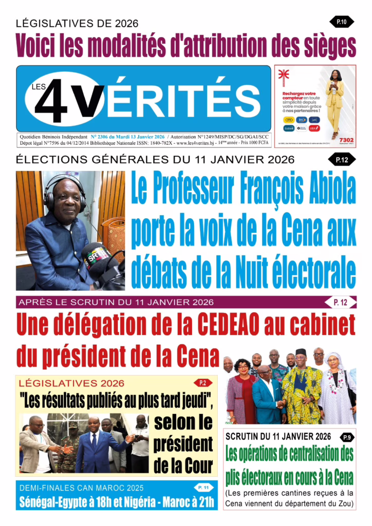 La Une de Les 4 Vérités du mardi 13 janvier 2026