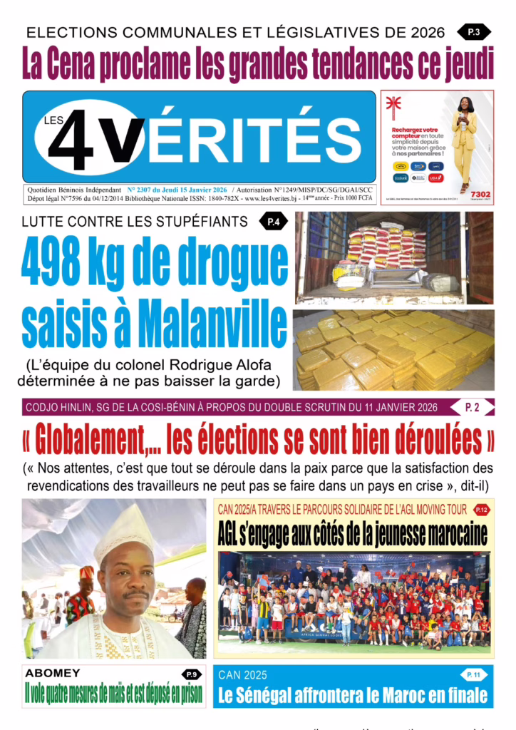 La Une de Les 4 Vérités du jeudi 15 janvier 2026