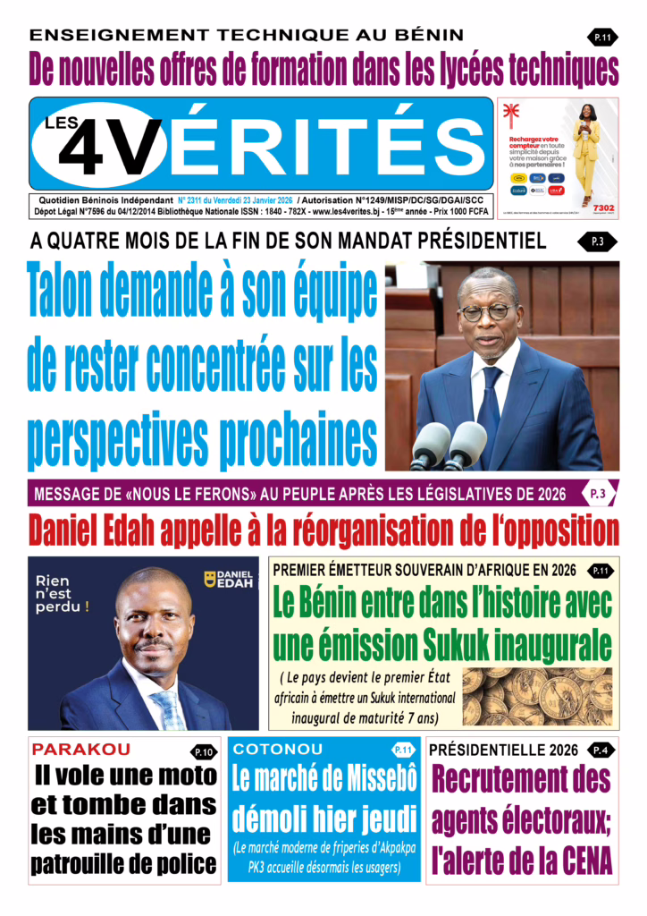 La Une de Les 4 Vérités du vendredi 23 janvier 2026