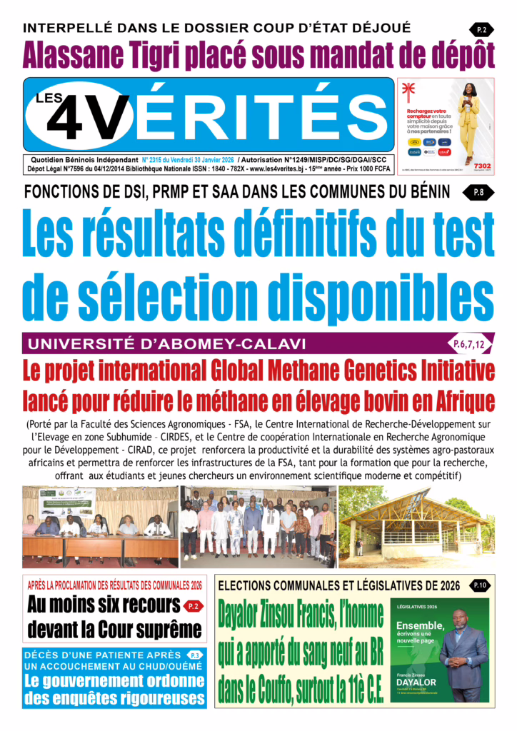 La Une de Les 4 Vérités du vendredi 30 janvier 2026