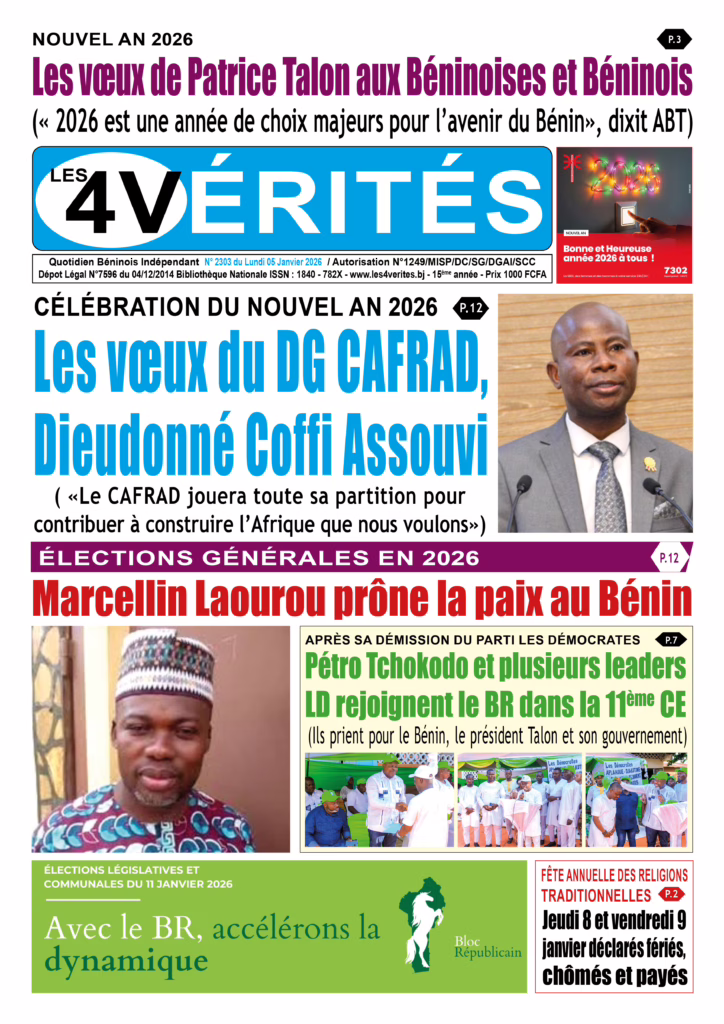 La Une de Les 4 Vérités du lundi 5 janvier 2026