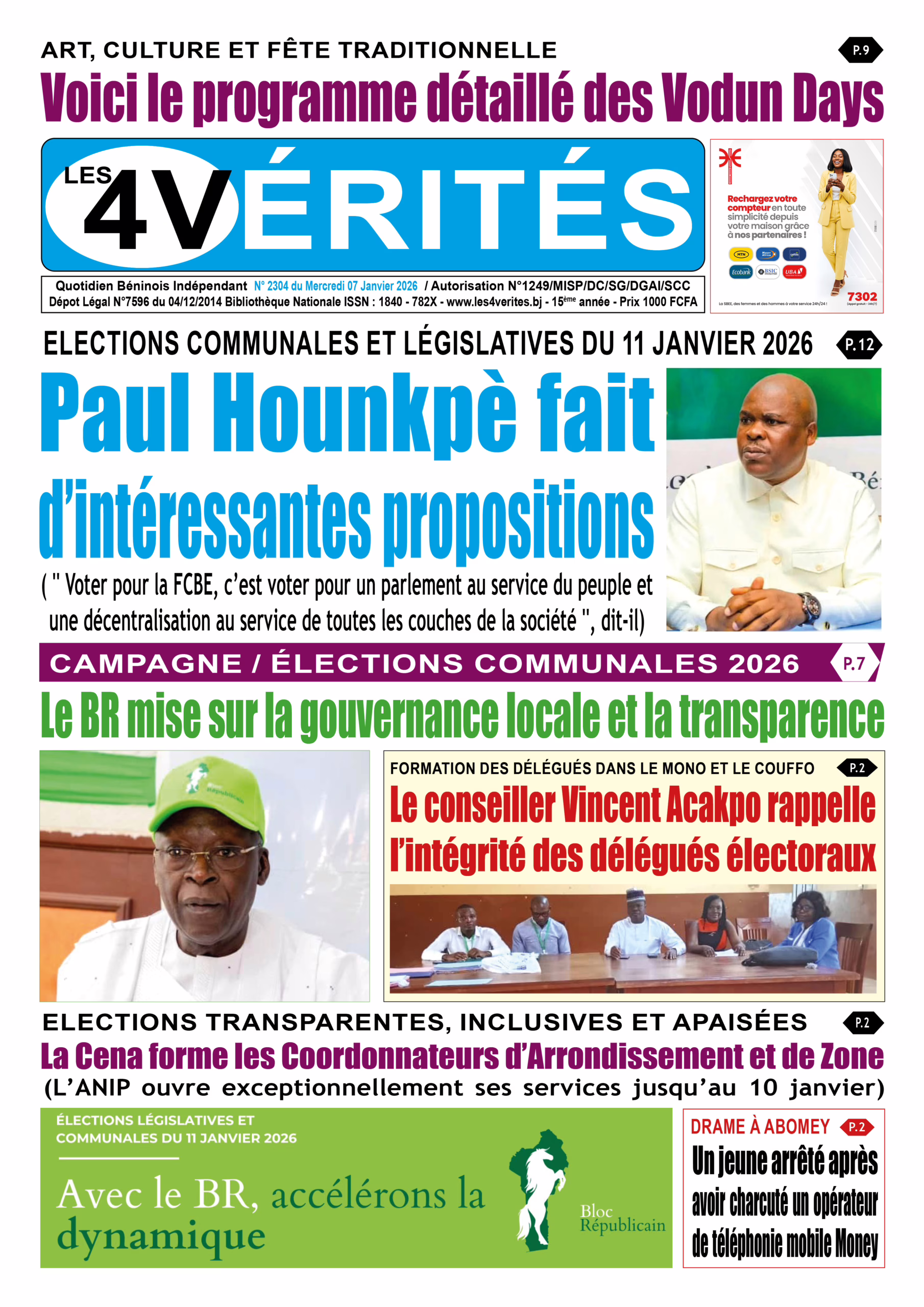 La Une de Les 4 Vérités du mercredi 7 janvier 2026