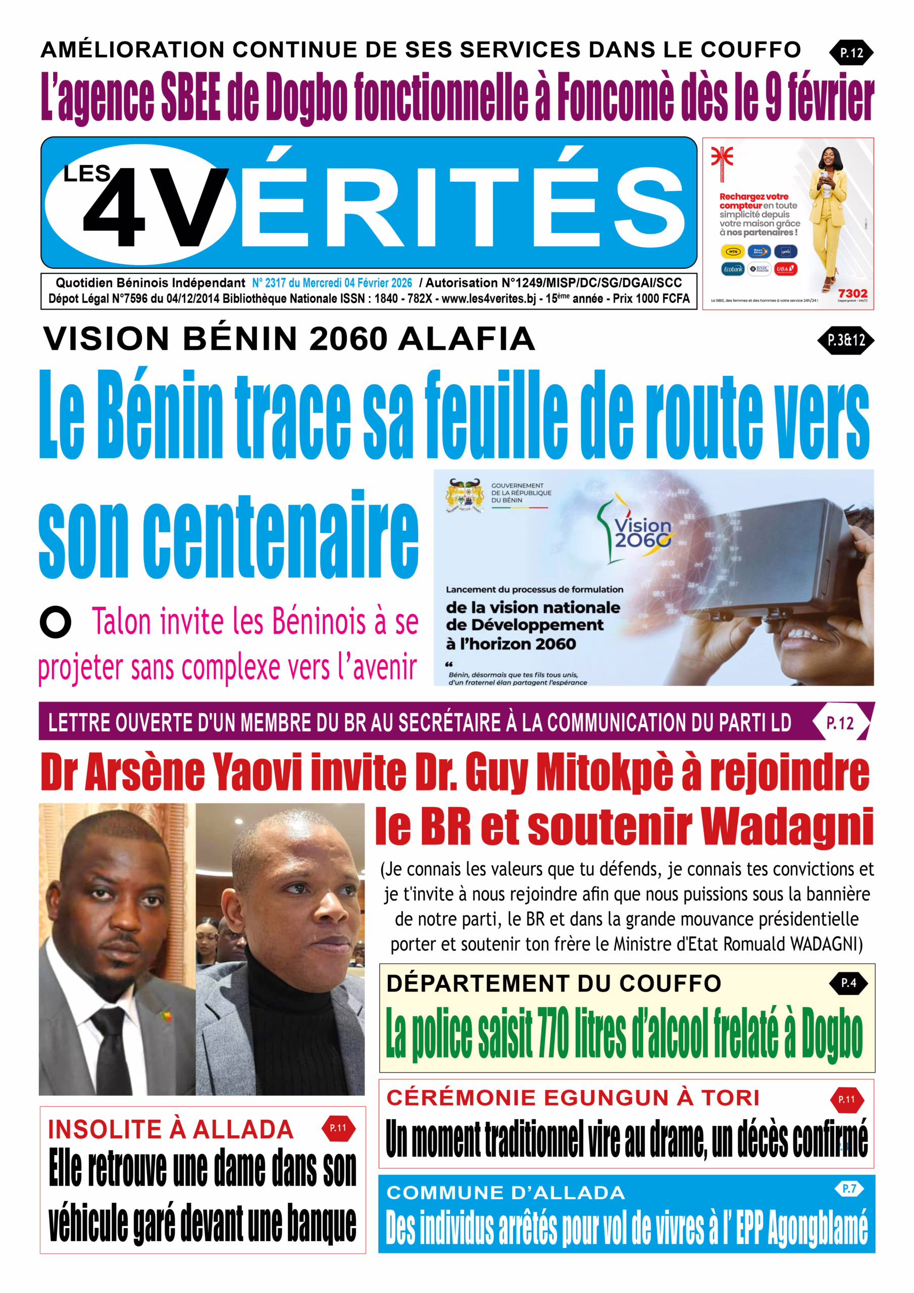 La Une de Les 4 Vérités du mercredi 4 février 2026