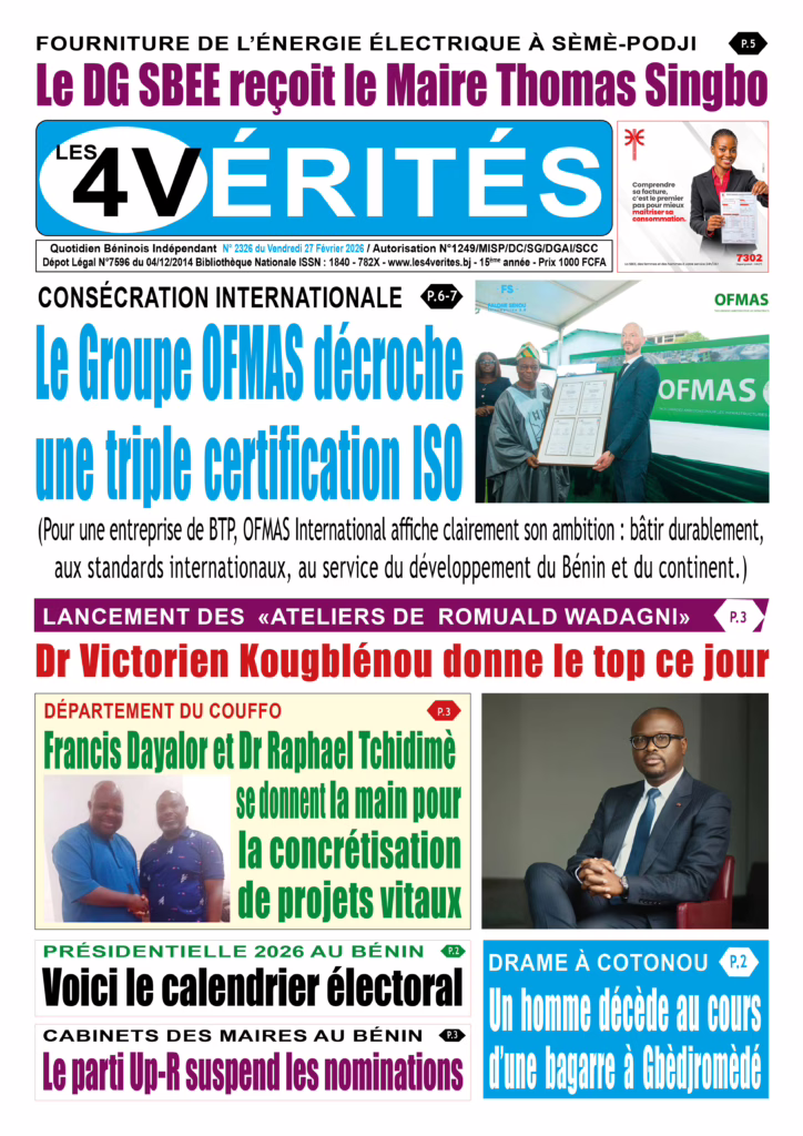 La Une de Les 4 Vérités du vendredi 27 février 2026