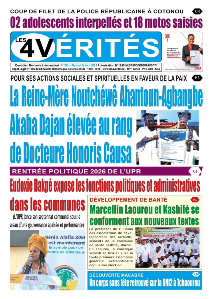 La Une de Les Vérités du Mercredi 4 Mars 2026