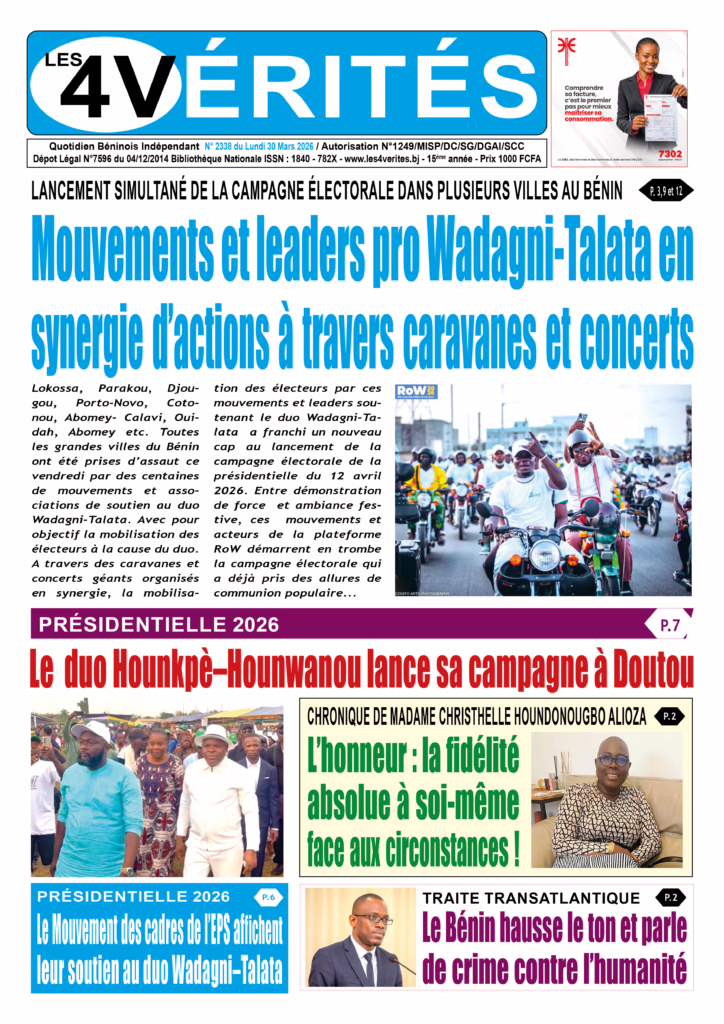 La Une de Les 4 Vérités du lundi 30 Mars 2026