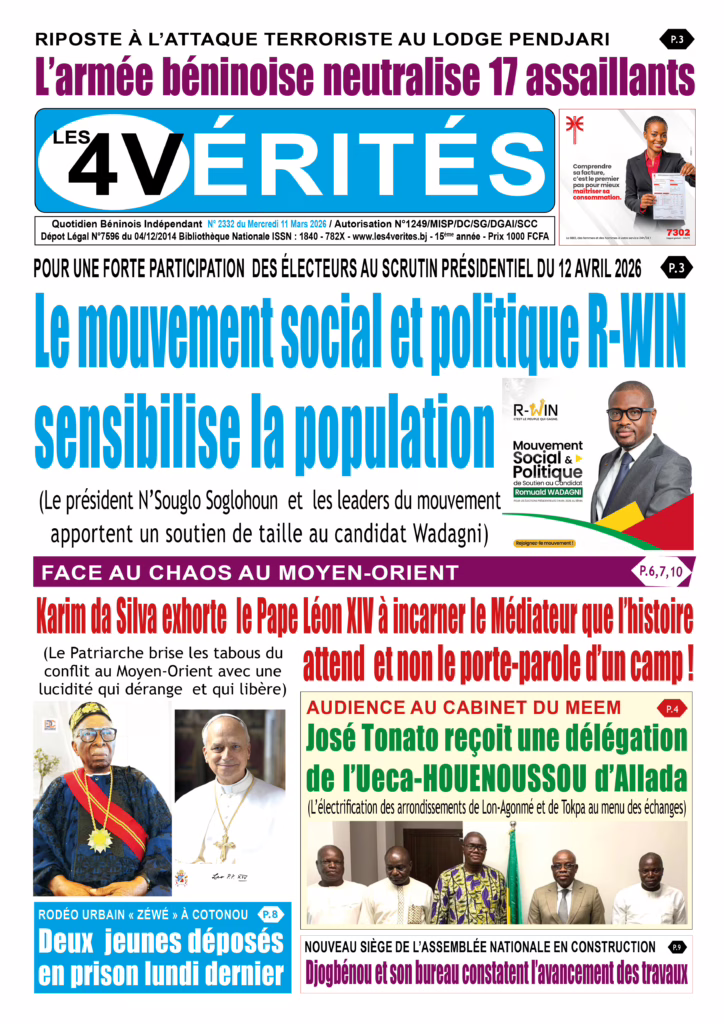 La Une de Les 4 Vérités du Mercredi 11 Mars 2026