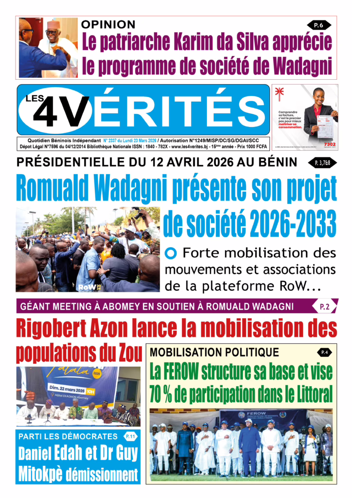 La Une de Les 4 Vérités du lundi 23 mars 2026