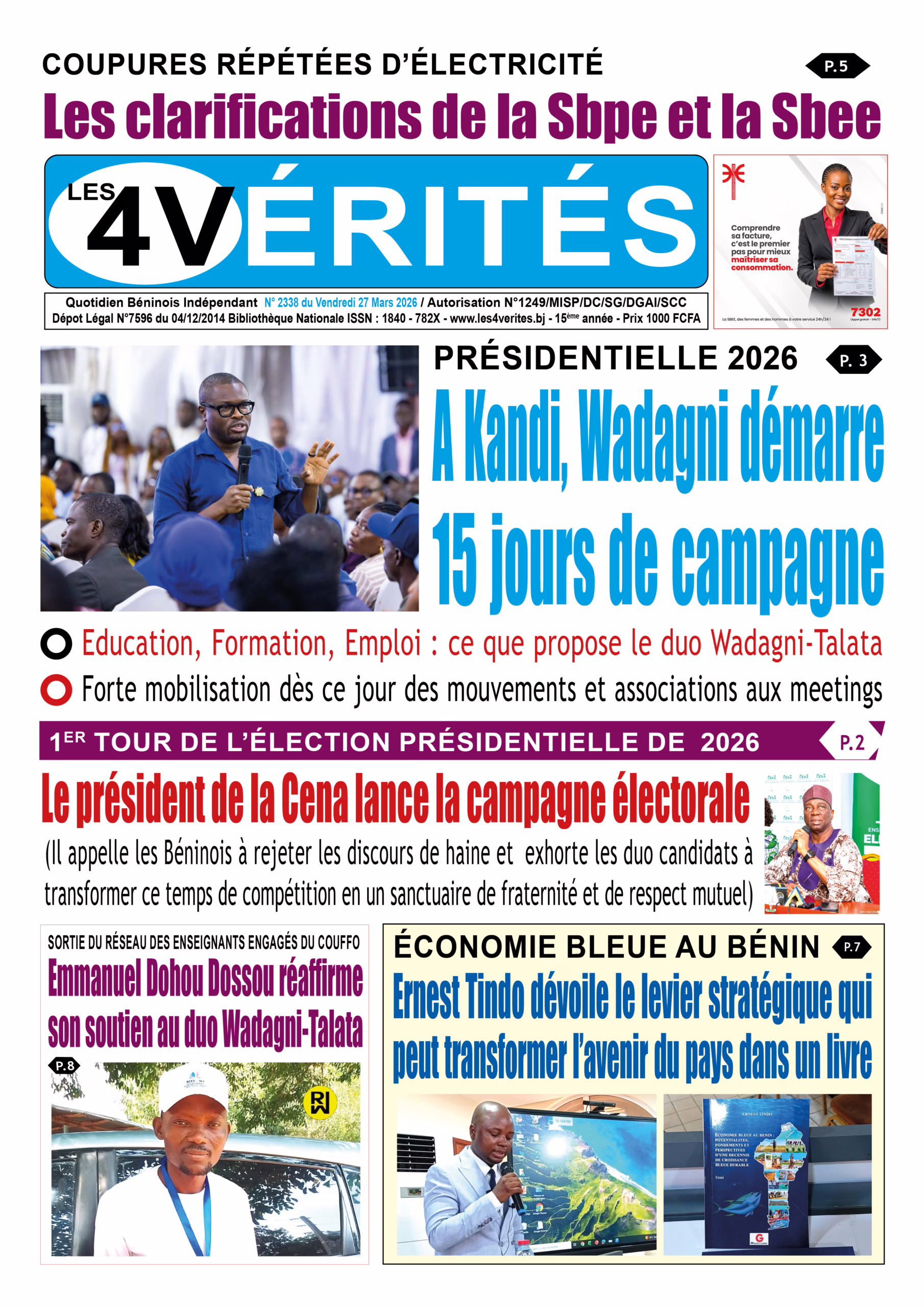 La Une de Les 4 Vérités du vendredi 27 mars 2026