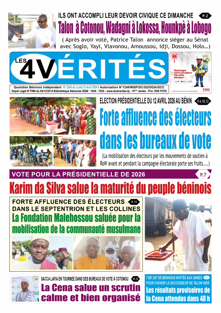 La Une de Les 4 Vérités du Lundi 4 Avril 2026