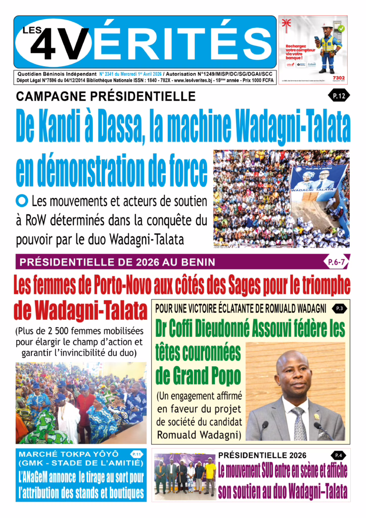 La Une de Les 4 Vérités du Mercredi 1er Avril 2026