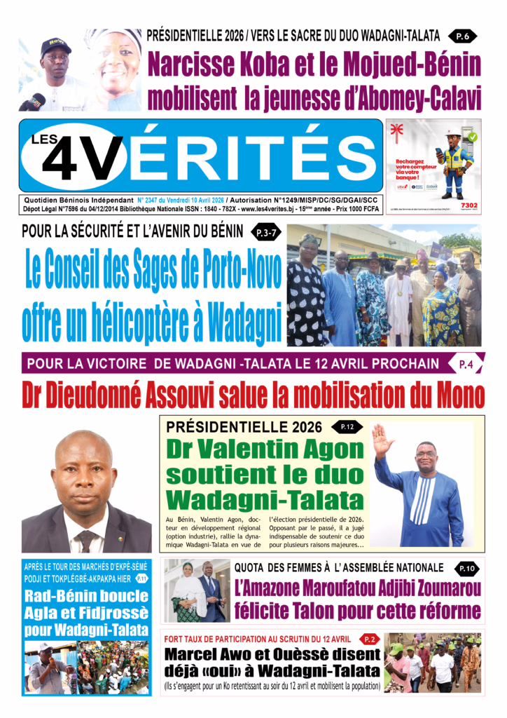 La Une de Les 4 Vérités du vendredi 10 Avril 2026