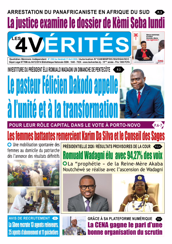 La Une de Les 4 Vérités du Vendredi 17 Avril 2026