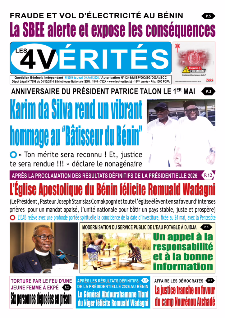 La Une de Les 4 Vérités du Jeudi 20 Avril 2026