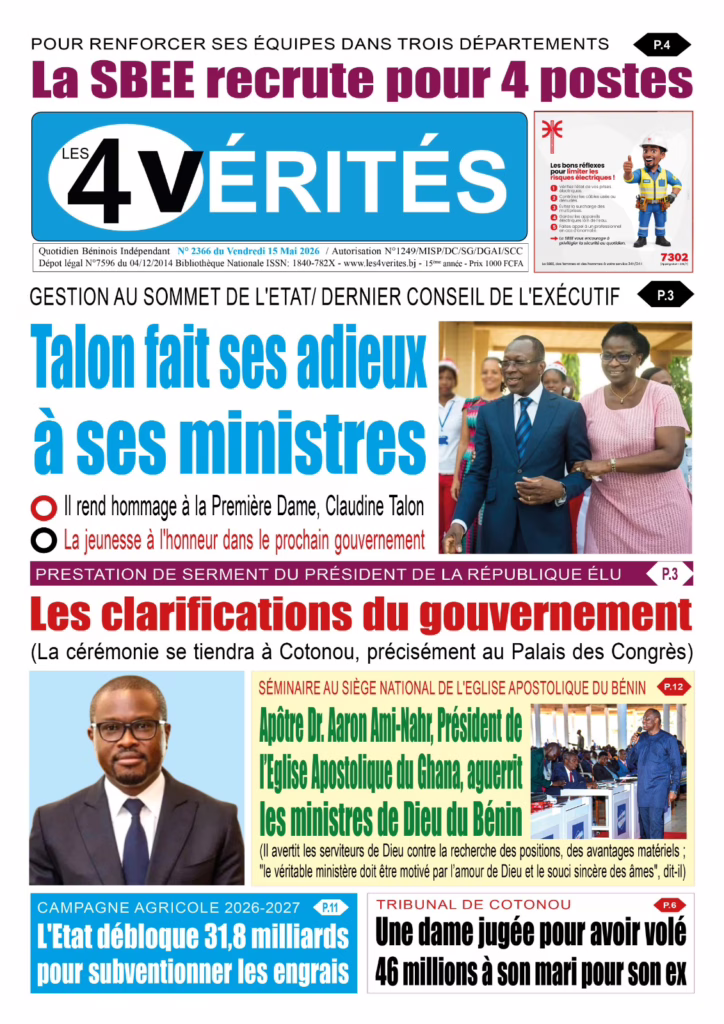 La UNE de Les 4 Vérités du vendredi 15 Mai 2026