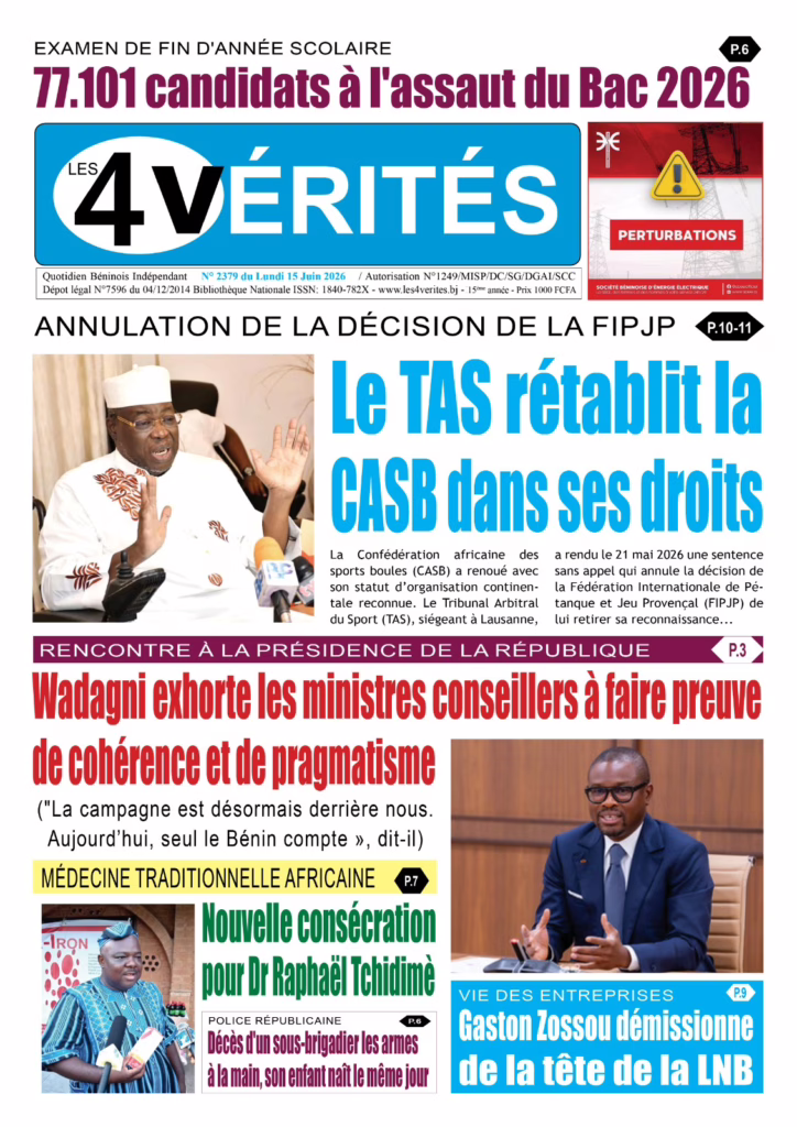La Une de Les 4 Vérités du lundi 15 juin 2026
