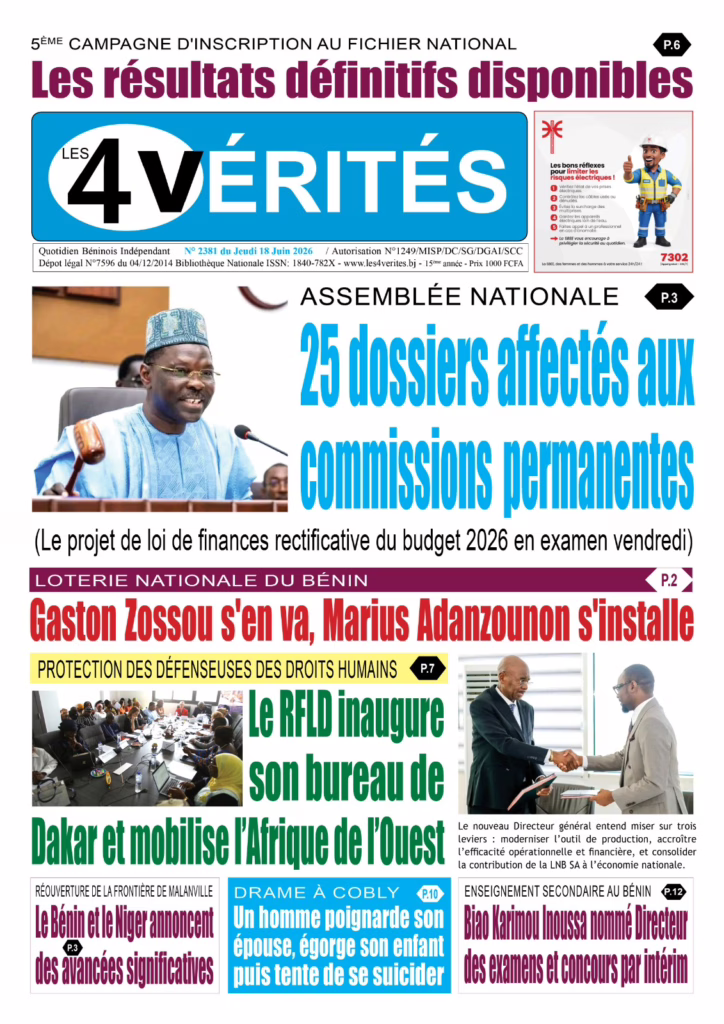 La Une de Les 4 Vérités du Jeudi 18 Juin 2026