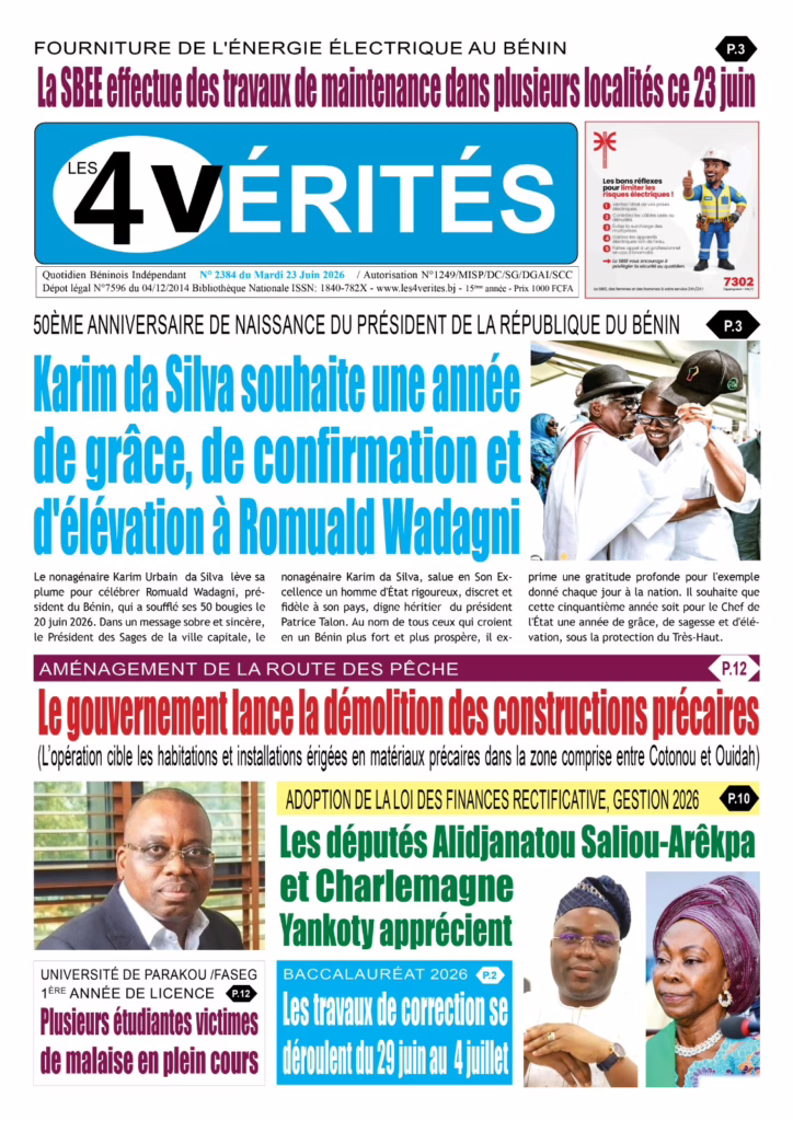 La Une de Les 4 Vérité du Mardi 23 Juin 2026