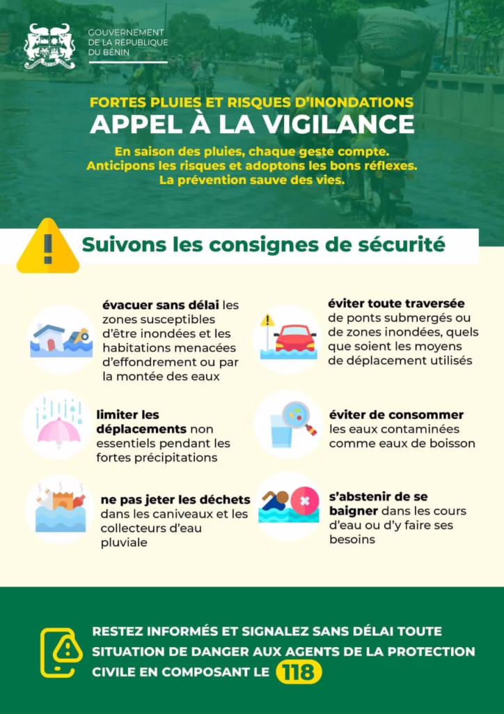 Fortes pluies au Bénin : Le Gouvernement appelle à la vigilance et l&rsquo;évacuation des zones à risques