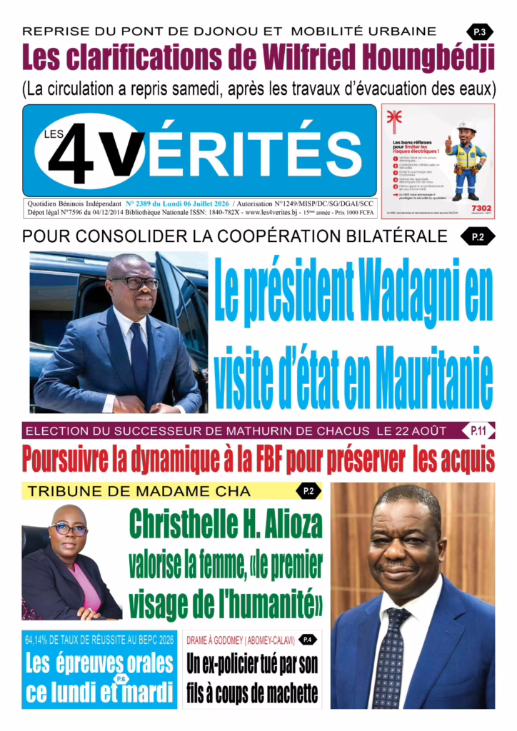 La Une de Les 4 Vérités du Lundi 06 Juillet 2026