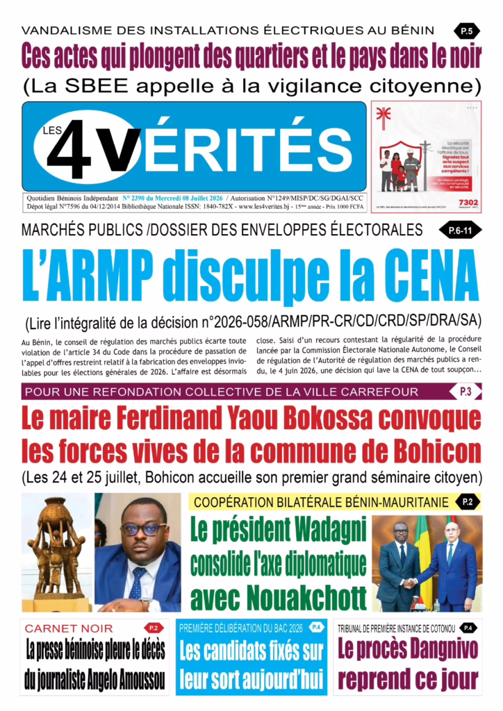 La Une de Les 4 Vérités du mercredi 8 Juillet 2026