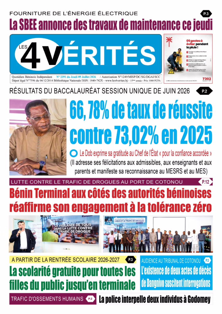 La Une de Les 4 Vérités du jeudi 9 juillet 2026